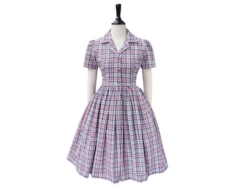 VALERIE-JURK van Schotse ruit #47-stof | pin-up shirtjurk geruite tartan, katoenen vintage jurk jaren 50, retro swing grote jurk jaren 1950, brilliladies
