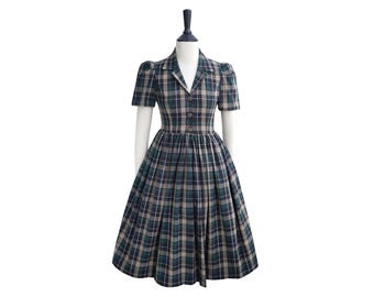 VALERIE-JURK van Schotse ruit #4-stof | pin-up shirtjurk geruite tartan, katoenen vintage jurk jaren 50, retro swing grote jurk jaren 1950, brilliladies