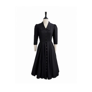 JADE DRESS in Solid Cotton #33 - Black Fabric | floral cotton custom vintage retro, plus size pin up, retro swing dress, 50s shirt dress