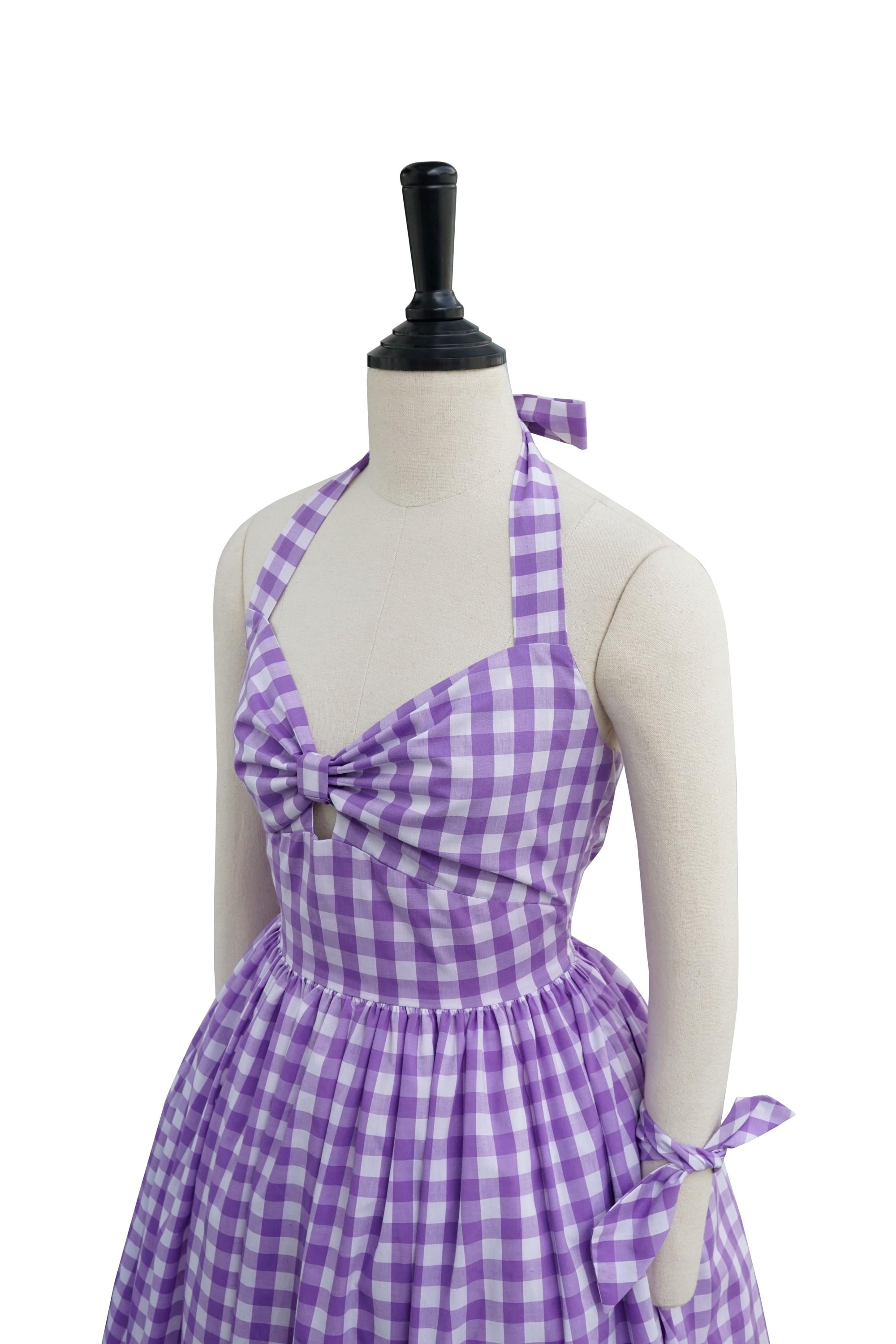 purple checked dress JESSIE DRESS in "1/2 Inches Light Purple Checkered Gingham" Fabric | Custom Vintage, Retro Swing Dress, Plus Size Pin Up, Cocktail 50s Dress