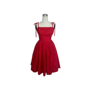 XYLIA DRESS in Solid Cotton #29 - Hot Red Fabric | gathered shelf bust, red pinup dress, brilliladies, 50s vintage inspired dress 1950 pinup