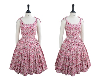 DYLIS DRESS in "Pink Roses Garden" Fabric | cotton floral dress, custom made, vintage retro 1950s dress, brilliladies dress, pinup dress 50s