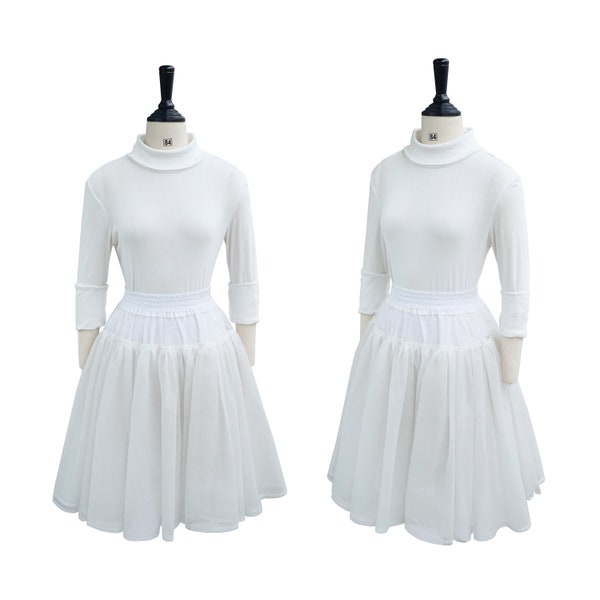 LINDA PETTICOAT SKIRT in White Mesh Fabric | Petticoat skirt, elastic waist skirt, 1950s 50s style, custom made, cotton silk lining skirt