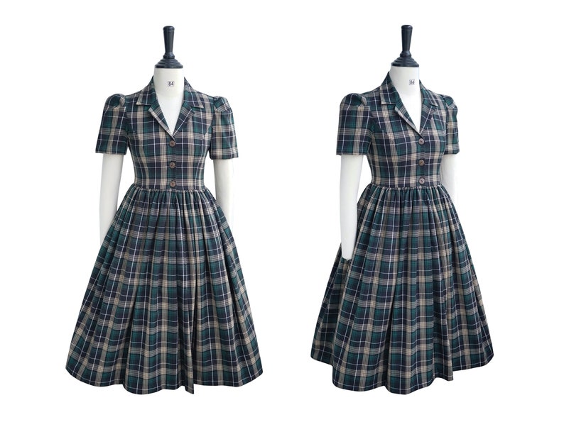 1950s Swing Dresses | 50s Swing Dress     VALERIE DRESS in Tartan #4 Fabric | pin up shirt dress plaid tartan cotton vintage 50s dress retro swing 1950s large dress brilliladies  AT vintagedancer.com