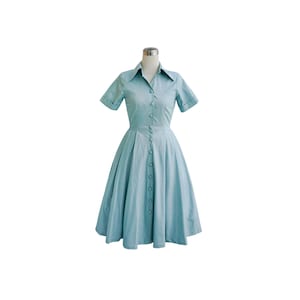 JULIE DRESS in Solid Cotton #58 - Light Teal Fabric | pin up shirt dress, cotton vintage 50s dress, retro swing dress, 50s dress, custom