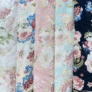 Fabric: Eyelet Fabric collection - By the Yard | floral eyelet, floral print, embroidered fabric, vintage 1950s cotton, cotton fabric