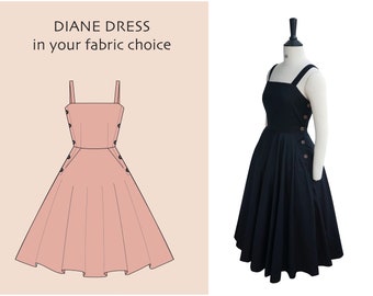 New! DIANE DRESS in your fabric choice | solid cotton dress, custom vintage retro dress, 1950s, pinup, plus size pin up dress, shirt dress