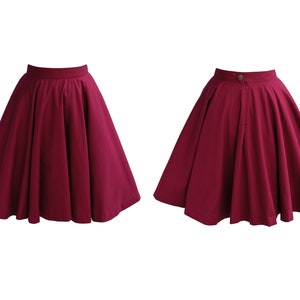 AURELIA SKIRT in Solid Cotton #11 - Burgundy Fabric | cotton skirt, full circle skirt, 1950s, custom made, vintage 50s cotton skirt pocket