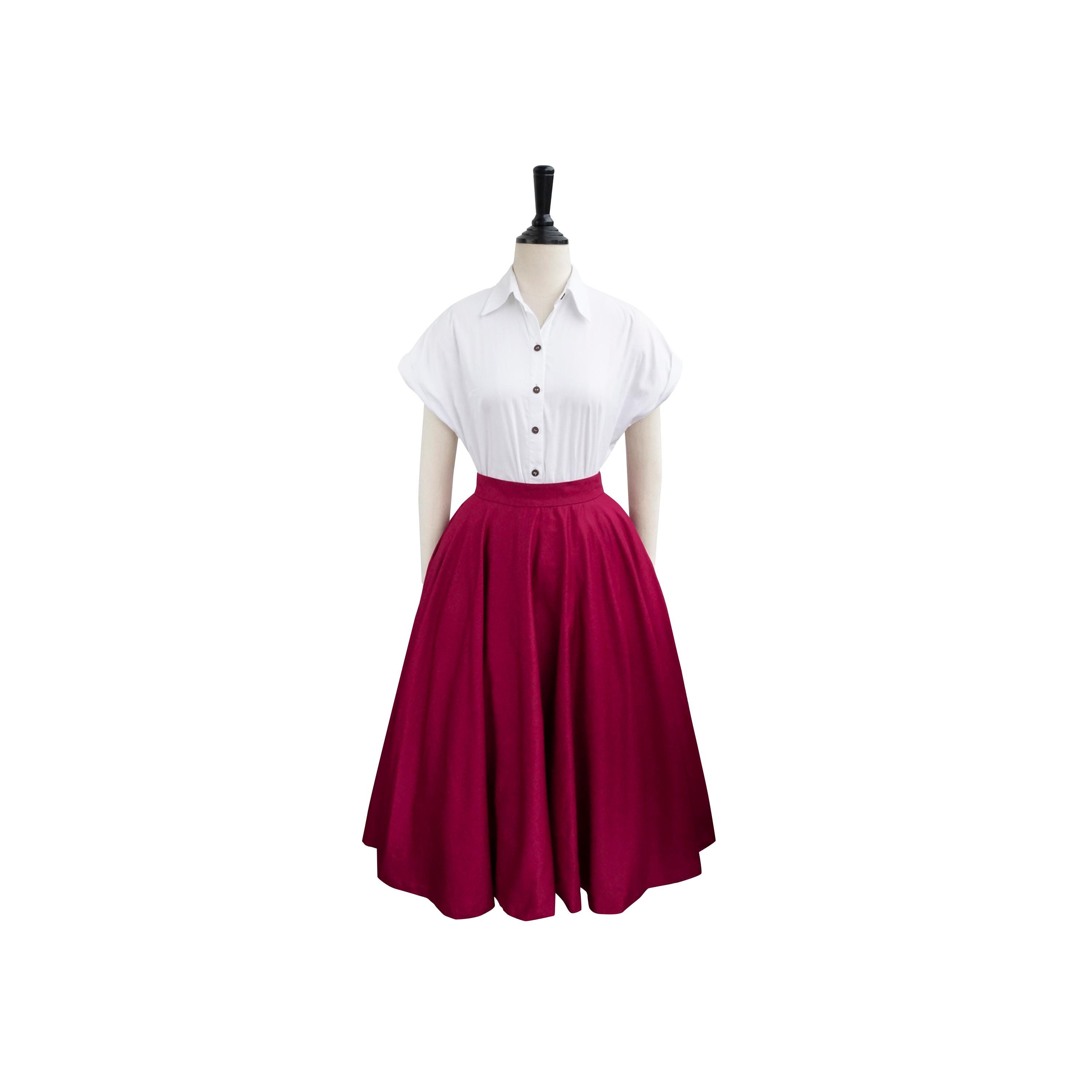 AURELIA SKIRT in Solid Cotton #11 - Burgundy Fabric cotton skirt, full circle skirt, 1950s, custom made, vintage 50s cotton skirt pocket