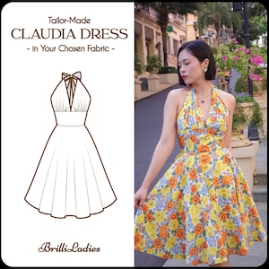 CLUDIA KLEID in deiner Stoffwahl | krawattenausschnitt kleid, pinkes pinup kleid, 50er jahre kleid, vintage kleid aus baumwolle, 50er jahre kleid nach maß