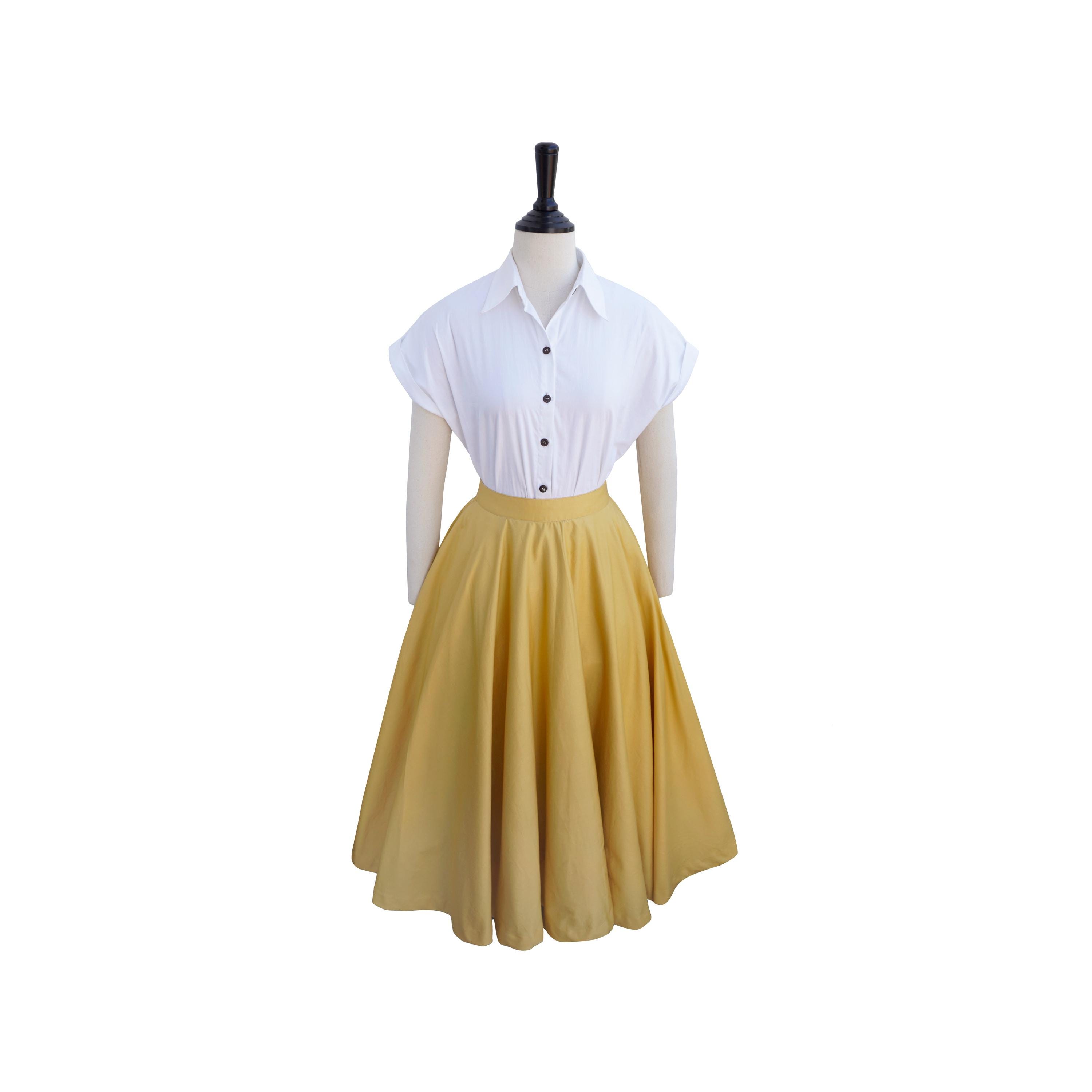 AURELIA SKIRT in Solid Cotton #75 - Rajah Yellow Fabric | cotton skirt, full circle skirt, 1950s, custom made, vintage 50s cotton skirt