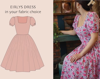 EIRLYS DRESS in your fabric choice | pin up retro dress, cotton vintage 50s dress, retro swing dress, 1950s large dress, floral dress custom