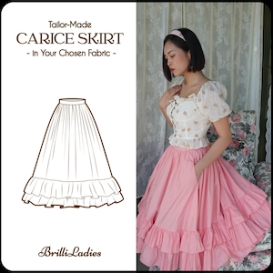 CARICE SKIRT in your fabric choice | cotton full gathered skirt with ruffle hem, 1950s, custom tailored made, brilliladies, retro skirt 50s