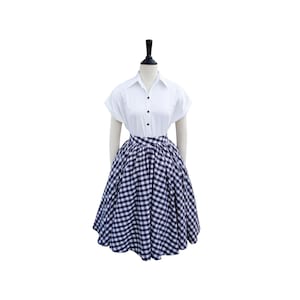 EIRIAN SKIRT in Fabric &quot;1/2 inches Black Checkered Gingham&quot; | cotton skirt, gathered waist, 1950s custom vintage cotton skirt deep pockets