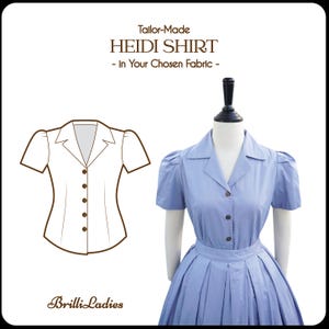 HEIDI SHIRT in your fabric choice | 1950s, custom made, vintage 50s cotton shirt, vintage front button shirt brilliladies retro style top