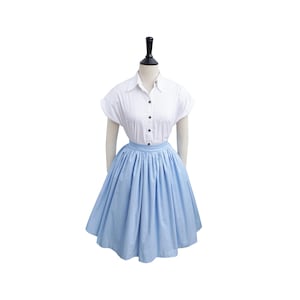 EIRIAN SKIRT in Solid Cotton #32 - Baby Blue Fabric | cotton solid skirt, gathered waist, 1950s custom vintage cotton skirt deep pocket