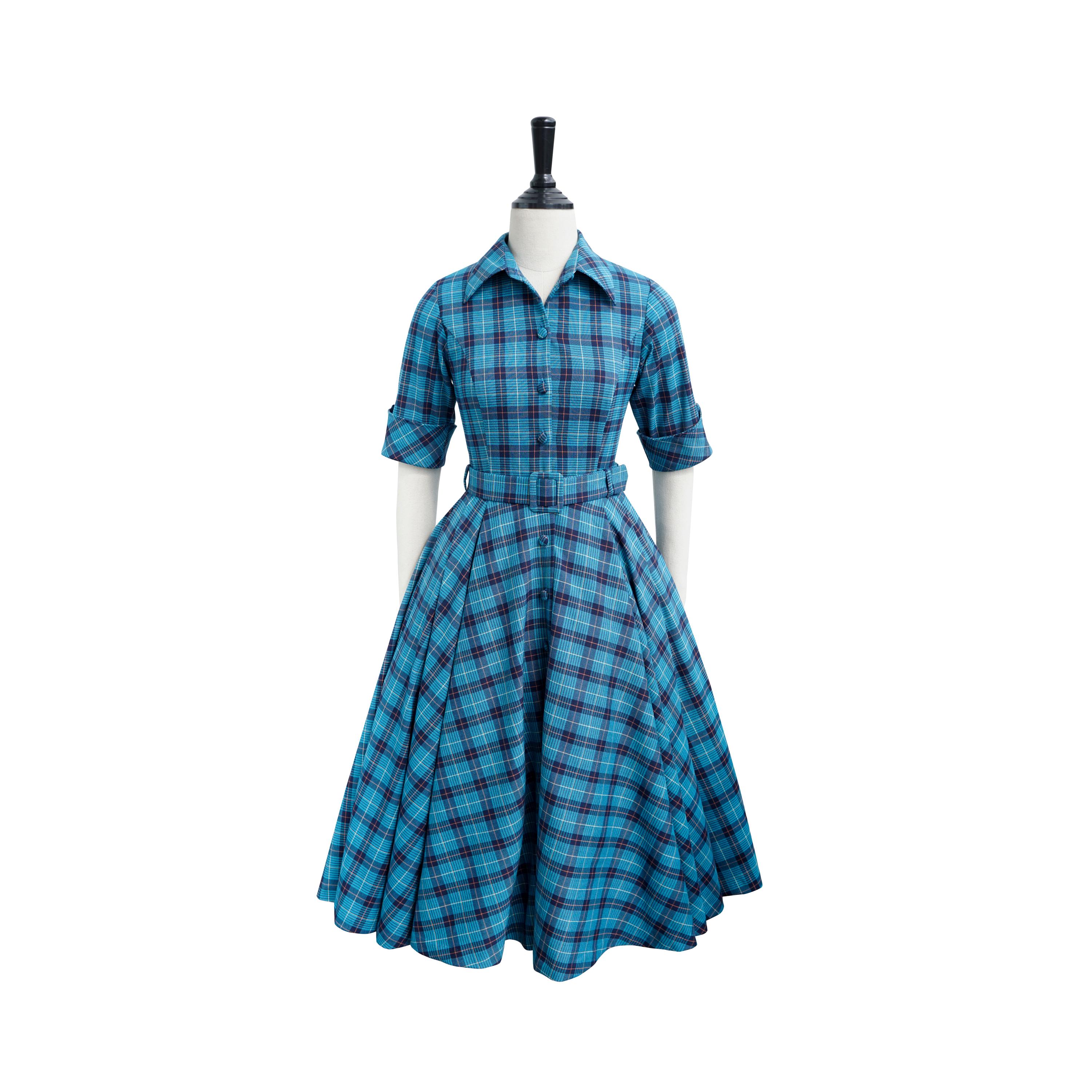tartan dress blue Byan Tie Front Dress in Tartan Dark Blue
