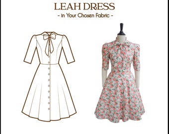 LEAH DRESS in your fabric choice | pin up retro dress, cotton vintage 50s dress, retro swing dress, 1950s large dress, swing dress