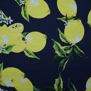 Fabric: &quot;Lemon Drop&quot; - By the Yard | fabric to make dress, lemon print navy blue, fresh lemon fabric, brilliladies