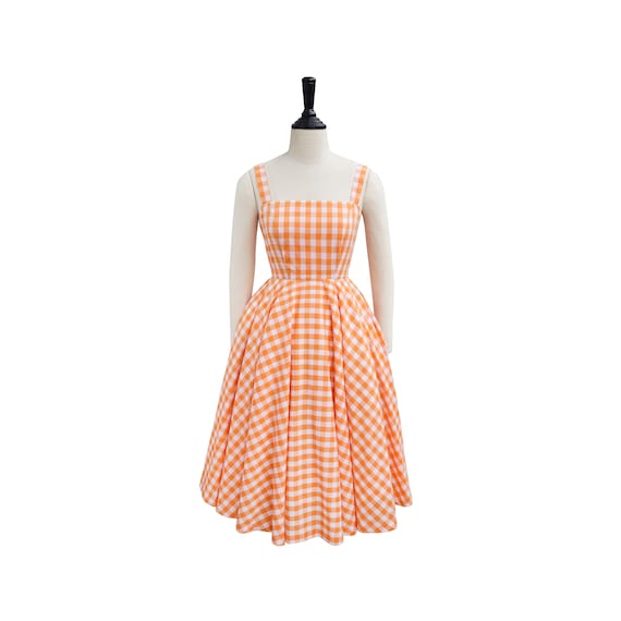 pink and orange checkered dress Pink/Orange Sleeveless Keyhole Detail Plaid Midi Dress April Blooms