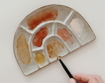 Large Ceramic Watercolor Paint Palette Built In Brush Rest Handmade Paint Mixing Tray Artist Palette Gouache Art Supply Gift