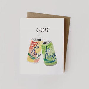 Cheers Card / La Croix Aquarel, Blanco Kaart, Gevouwen Wenskaart met Envelop, A2 formaat