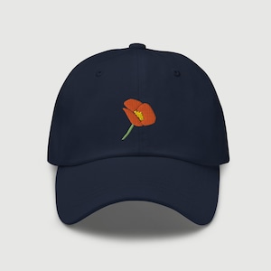 California Poppy Embroidered Navy Hat: State Flower Cotton Twill