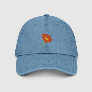 California Poppy Denim Hat: Embroidered State Flower Cap