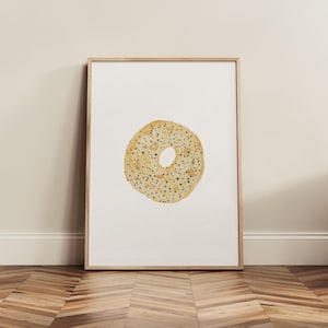 High-quality Bagel Art Print, Original Watercolor Giclée Print Wall Art, Cute Food Art Print, Everything Bagel Poster