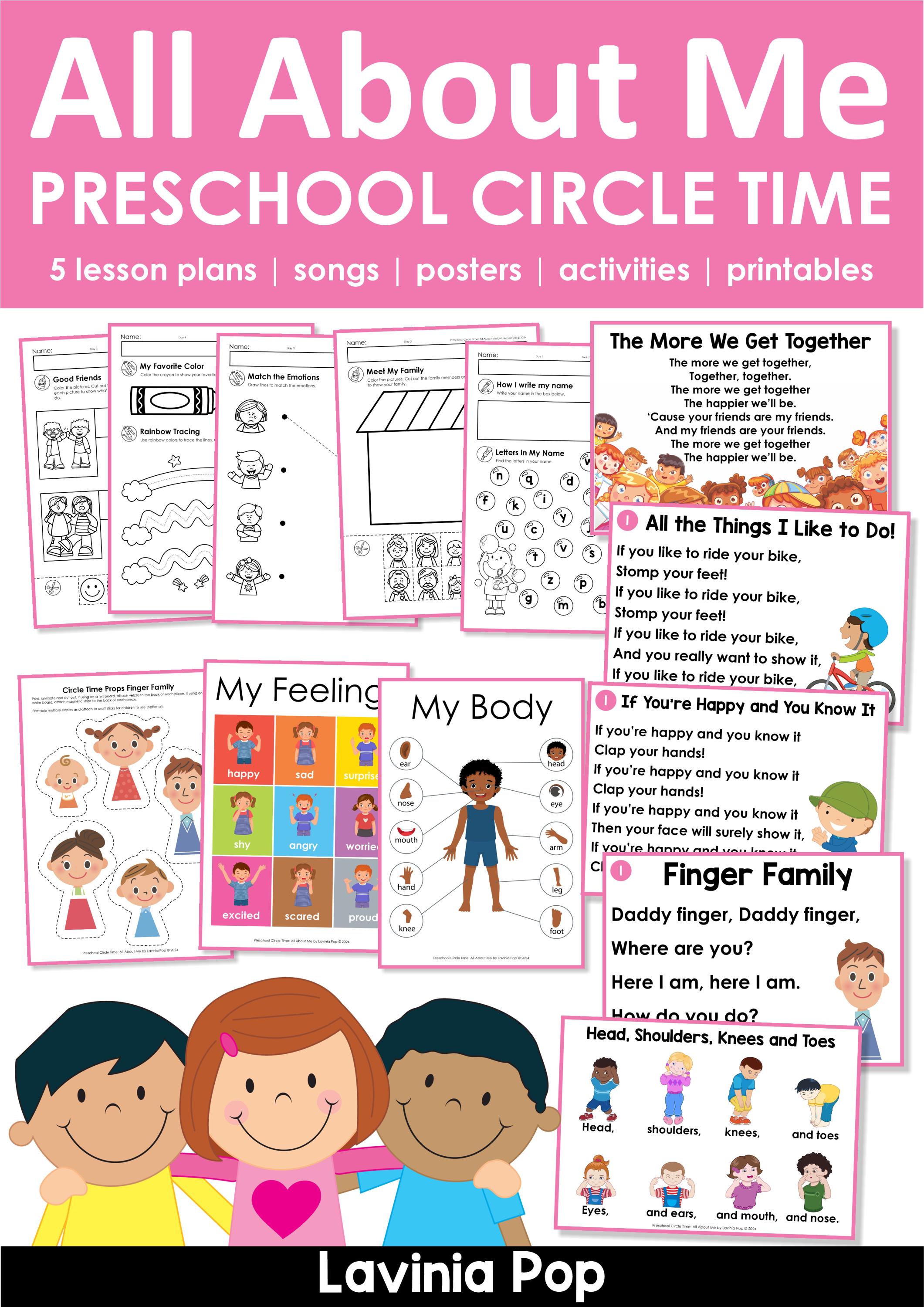 All About Me Preschool Theme Printables | Circle Time Songs, Lesson ...