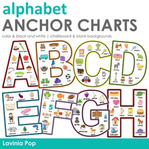 アルファベット アンカー チャート: フォニックス指導用の大文字 | カラー、白黒、黒板