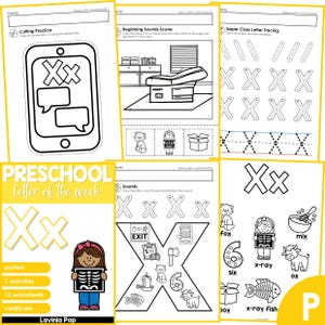 Plan de estudios de la letra de la semana del alfabeto preescolar X