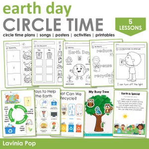 May include: A set of five printable Earth Day circle time activities for preschool and kindergarten. The activities include sequencing, recycling, reducing, reusing, and turning off the lights. The activities are black and white and feature illustrations of birds, trees, and a light switch.
