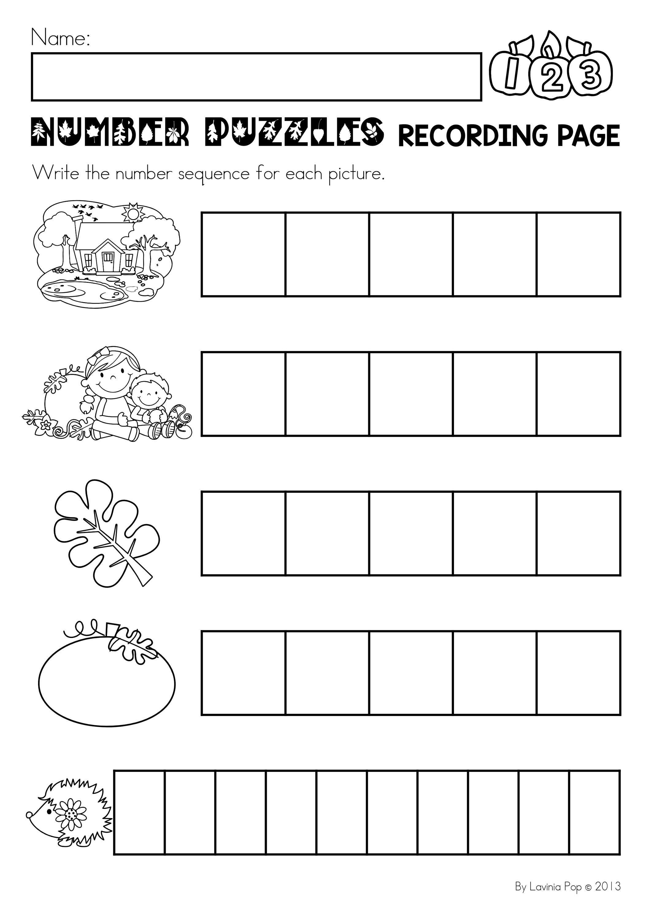 Autumn Number Puzzles | Printable Math Activity for Preschool and ...
