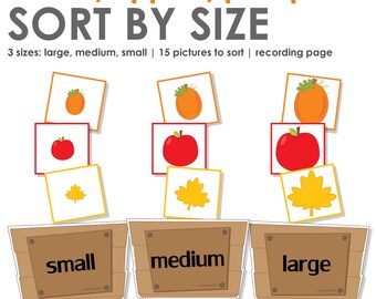 Autumn Leaves, Pumpkins and Apples Sort by Size Activity