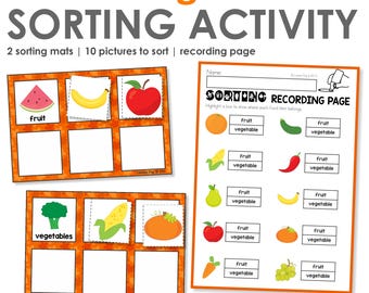 Sorting Fruit and Vegetables Printable Activity for Preschool and Kindergarten