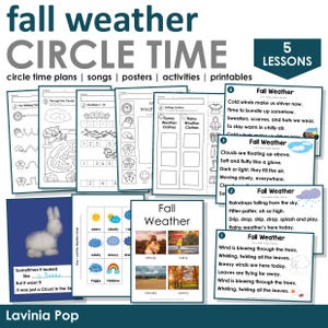 Imprimibles del currículo preescolar con el tema del clima otoñal / Lecciones y actividades para el tiempo en círculo preescolar de otoño