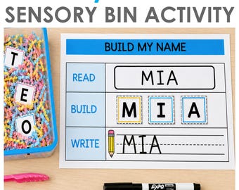 Editable Name Sensory Bin Activity for Preschool and Kindergarten, Printable PDF