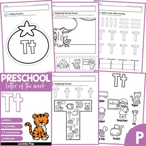 Plan de estudios de la letra de la semana del alfabeto preescolar T