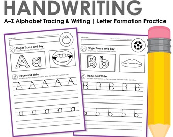 Alphabet Handwriting Practice Worksheets A-Z (Digital Download)