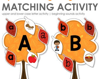 Autumn Leaves and Trees Alphabet and Beginning Sounds Match Printable Activity