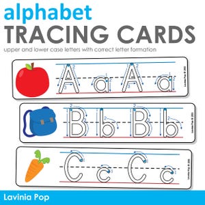 Tarjetas imprimibles para trazar el alfabeto con la formación correcta de las letras