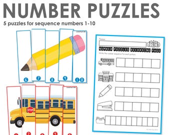 Number Puzzles 1-10 Printable Activity | School Theme