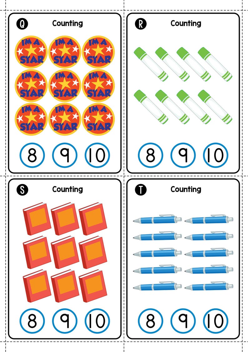 Counting Cards for Preschool and Kindergaren | School Theme - Etsy