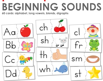 Beginning Sounds Puzzles | Alphabet, Long Vowels, Blends, Digraphs