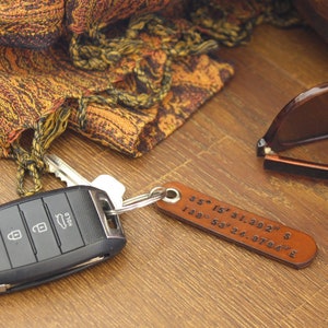 Leather Keychain, Custom Keychain, Longitude Latitude Key Chain, Leather Key Holder, Anniversary Gift, Mens Gift, Wedding Gift, GPS