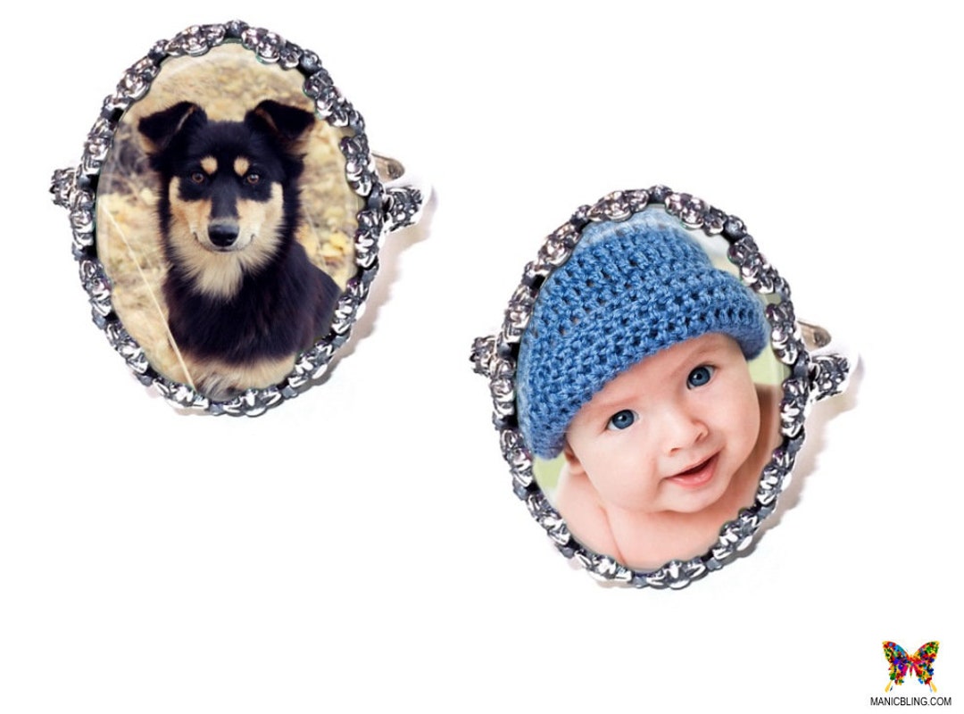 Custom Photo Ring Solid 925 Sterling Silver Adjustable Glass Photo Ring