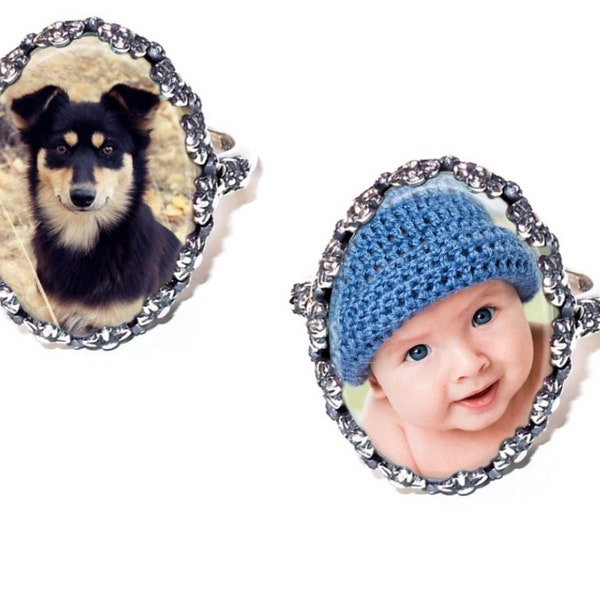 Custom Photo Ring |  | Solid 925 Sterling Silver Adjustable Glass Photo Ring | Pet Photo Ring | New Baby Photo Ring