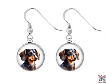 Dachshund Dog Earrings: Sterling Silver Glass Photo Dangles, Lightweight Earrings, Pet Jewelry