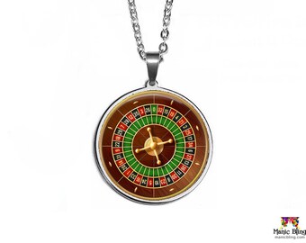 Roulette Wheel Pendant | Hypoallergenic Stainless Steel Glass Photo Pendant and Chain | Handmade in the USA